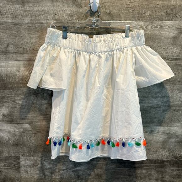 Crosby NWOT Off/on Shoulder 100% Cotton Top with colorful Tassels. - Picture 1 of 8
